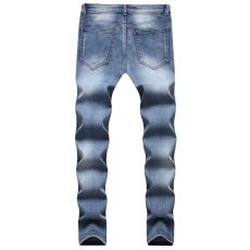 Men's Fashion Zipper Pleated Holes Straight Jeans GBBF-706