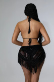 Crochet Hollow Out Tube Top Tassel Skirt Suit YMEF-53035