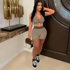 Knits Sleeveless Tops Shorts 2 Piece Set MDF-5514