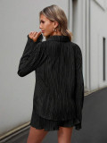 Long Sleeve Press Pleated Two Piece Shorts Set BS-1392