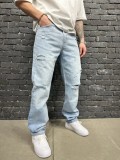 Men's Casual Holes Loose Straight Jeans GBBF-662073
