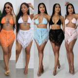 Crochet Hollow Out Tube Top Tassel Skirt Suit YMEF-53035