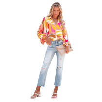 Printed Single Breasted Lantern Long Sleeve Shirt GOSD-10110