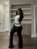 Contrast Color Long Sleeve Tight Pants Suit QODY-6058