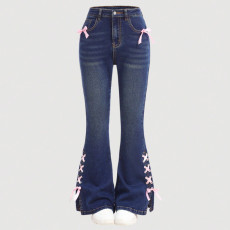 Bow Tie Loose Flare Jeans GDAM-218589
