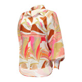 Printed Single Breasted Lantern Long Sleeve Shirt GOSD-10110