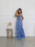 Solid Color Patchwork Tie Up Straight Pants ORY-5269