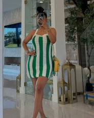 Stripe Hollow Out Knits Sling Mini Dress GDYF-6807
