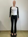 Contrast Color Long Sleeve Tight Pants Suit QODY-6058