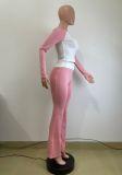 Contrast Color Long Sleeve Tight Pants Suit QODY-6058