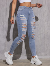 Fashion Washed Holes Pencil Jeans XCFF-072