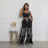 Solid Color Patchwork Tie Up Straight Pants ORY-5269
