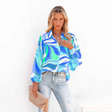 Printed Single Breasted Lantern Long Sleeve Shirt GOSD-10110