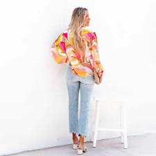 Printed Single Breasted Lantern Long Sleeve Shirt GOSD-10110