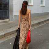 Leopard Print V Neck Backless Maxi Dress XCFF-935