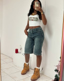 Vintage Loose Washed Straight Leg Denim Shorts GAKF-50320