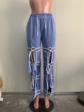 Solid Color Patchwork Tie Up Straight Pants ORY-5269