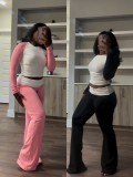 Contrast Color Long Sleeve Tight Pants Suit QODY-6058