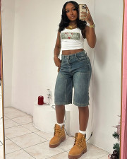 Vintage Loose Washed Straight Leg Denim Shorts GAKF-50320