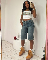 Vintage Loose Washed Straight Leg Denim Shorts GAKF-50320