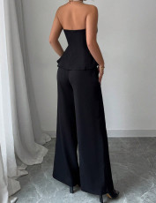 Wrap Chest Contrast Color Tops And Pant Loose Suit GMOY-20252025