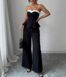 Wrap Chest Contrast Color Tops And Pant Loose Suit GMOY-20252025