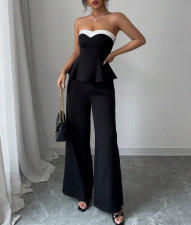 Wrap Chest Contrast Color Tops And Pant Loose Suit GMOY-20252025