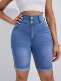 Washed Double-button Denim Shorts GKNF-11067