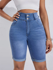 Washed Double-button Denim Shorts GKNF-11067