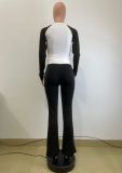 Contrast Color Long Sleeve Tight Pants Suit QODY-6058