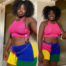 Halterneck Contrast Color Vest And Shorts Suit QYXZ-9181