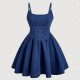 Solid Color Denim Sling Mini Dress GDAM-218588