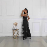 Solid Color Patchwork Tie Up Straight Pants ORY-5269