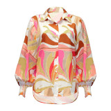 Printed Single Breasted Lantern Long Sleeve Shirt GOSD-10110