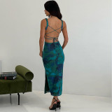 Sexy Print Sling Split Bandage Dress XCFF-940