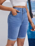 Washed Double-button Denim Shorts GKNF-11067