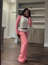 Contrast Color Long Sleeve Tight Pants Suit QODY-6058