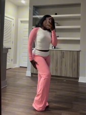 Contrast Color Long Sleeve Tight Pants Suit QODY-6058