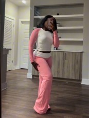 Contrast Color Long Sleeve Tight Pants Suit QODY-6058