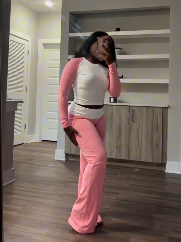 Contrast Color Long Sleeve Tight Pants Suit QODY-6058