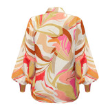 Printed Single Breasted Lantern Long Sleeve Shirt GOSD-10110