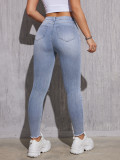 Fashion Washed Holes Pencil Jeans XCFF-072