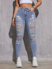 Fashion Washed Holes Pencil Jeans XCFF-072