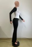Contrast Color Long Sleeve Tight Pants Suit QODY-6058
