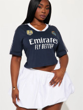 Letter Print V Neck T Shirt YWXS-XS-XSL44807