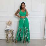 Solid Color Patchwork Tie Up Straight Pants ORY-5269
