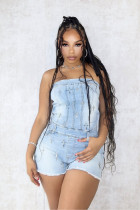 Sexy Wrap Chest Patchwork Denim Romper XCFF-6647