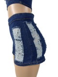 Sexy Hole Denim Top Shorts Suit GHYF-4016