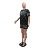 Short Sleeve Hot Drill Loose Two Piece Shorts Set CYA-901822