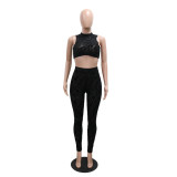 Sexy Sleeveless Print Tops Pencil Pants Suit CYA-901814